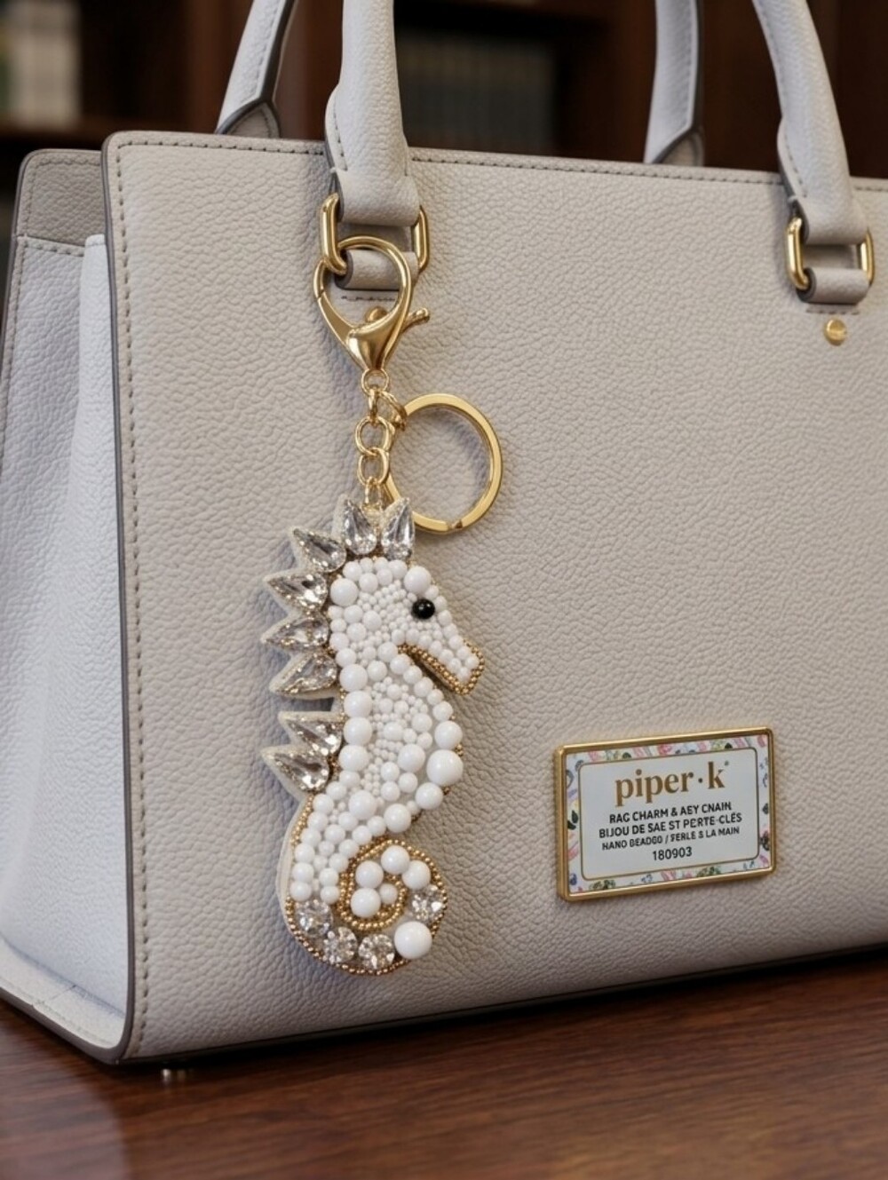 Piper k White Beaded Seahorse Keychain & Bag Charm